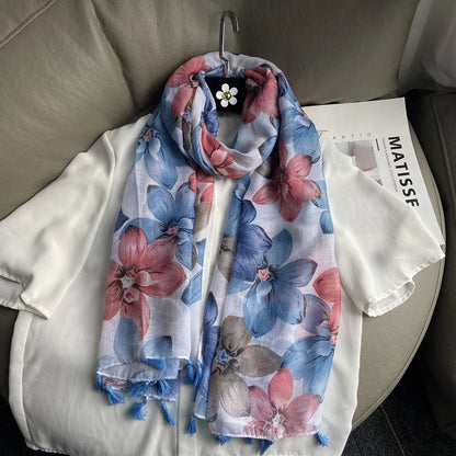 Fashion Black White Branch Floral Tassel Viscose Shawl Scarf Lady High Quality Wrap Pashmina Stole Bufanda Muslim Hijab 180*90Cm