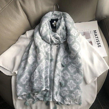 Fashion Black White Branch Floral Tassel Viscose Shawl Scarf Lady High Quality Wrap Pashmina Stole Bufanda Muslim Hijab 180*90Cm