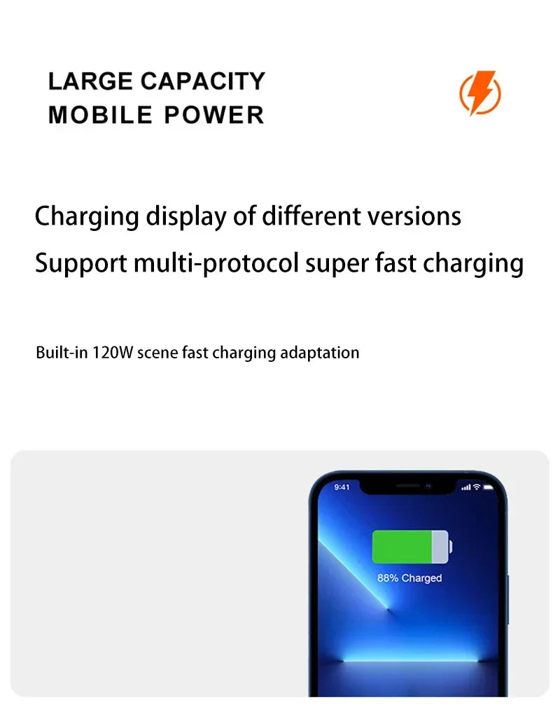 200000mAh Power Bank 120W Super Fast Charging Battery High Capacity Digital Display Power Bank For Iphone  Samsung Xiaomi Huawei