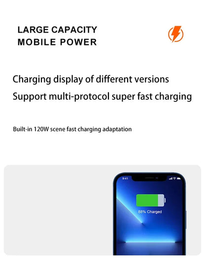 200000mAh Power Bank 120W Super Fast Charging Battery High Capacity Digital Display Power Bank For Iphone  Samsung Xiaomi Huawei